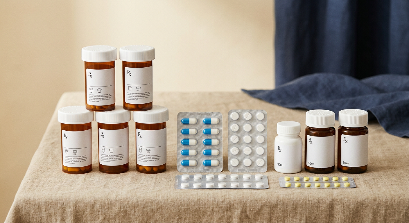 Sealed prescription medication bottles and blister packs
